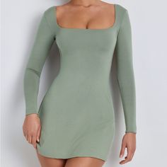 Oh Polly Hope Modal Square Neck Long Sleeve Mini Dress In Sage Green Size Medium New With Tags It Is Just A Little Too Short On Me And I Can’t Return (I Am 5’7” For Reference) Fits Really Cute Other Than That And The Fabric Is So Soft And Flattering The Website Photo Or My Up Close Photo With The Tag Are The Most Accurate Color Priscilla Ricart, Square Neck Long Sleeve, Backless Prom Dresses, Dress Bra, Oh Polly, Dresses Backless, Feminine Design, Sleeve Dresses, Halterneck Dress