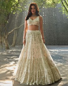 Ivory Multi-Tiered Lehenga Set Ivory Lehenga, Seema Gujral, White Lehenga, Bridal Clothing, Georgette Lehenga, Stitched Lehenga, Party Wear Lehenga Choli, Lehenga Blouse, Ethnic Looks