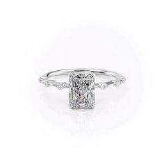 The Penelope WG RAD Pave Setting Engagement Ring, Radiant Moissanite, Types Of Diamonds, Moissanite Wedding Bands, Pave Setting, Radiant Cut, Engagement Ring Wedding Band, Designer Engagement Rings, Diamond Sizes