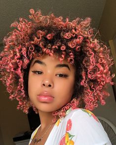 Pink Curly Hair, Pretty Curls, Curly Afro Hair, Crown Aesthetic, Skin Goals, Curled Hair