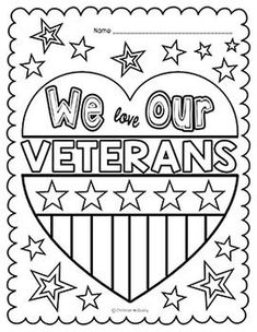 we love our veterans coloring page with stars and hearts in the shape of a heart