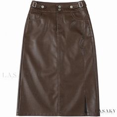 Lasaky - High-Waisted Split Leather Skirt with Butt Bag High Waist Brown Skirt With Pockets, High Waist Skirt With Belt Loops For Fall, Fall High Waist Skirt With Belt Loops, Casual Brown Belted Skirt, Casual Brown High Waist Pencil Skirt, Chic Brown Skirt With Pockets, Brown Pencil Skirt With Pockets, Office High Waist Brown Skirt, Casual Brown Midi Pencil Skirt