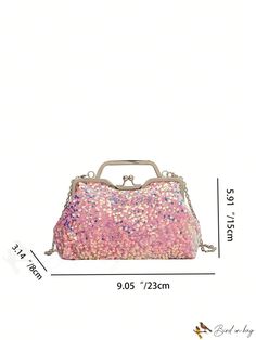 BirdinBag - Chic Sequin Kiss Lock Square Bag with Chain Handle Party Shoulder Bag With Chain And Top Handle, Top Handle Chain Shoulder Bag For Party, Elegant Pink Party Satchel, Pink Crossbody Box Bag For Party, Party Crossbody Shoulder Bag With Chain, Pink Satchel Evening Bag For Party, Pink Satchel Box Bag For Party, Pink Party Satchel Shoulder Bag, Pink Shoulder Bag With Chain Strap For Party