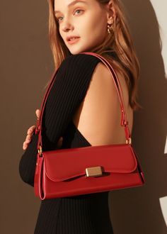 Indulge in sophistication and style with our Red Leather Baguette Shoulder Bag. The flap lock closure and adjustable strap combine practicality with elegance. The structured silhouette and flat base provide stability, while the interior slip pockets enhance organization. Handcrafted with genuine cowhide leather, this women's shoulder bag is the epitome of luxury. Size info 11" (28cm) width 4"(10cm) height 6 3/4"(17cm) depth Details Flap lock closure Adjustable shoulder strap Structured silhouett Classic Business Baguette Shoulder Bag, Classic Baguette Bag With Hasp Closure, Square Baguette Bag With Hasp Closure For Office, Classic Leather Baguette Bag With Hasp Closure, Classic Satchel Baguette Bag For Business, Classic Clutch Baguette Bag With Adjustable Strap, Classic Baguette Bag With Hasp Closure For Everyday, Chic Baguette Bag With Magnetic Closure For Business, Chic Business Baguette Bag With Magnetic Closure