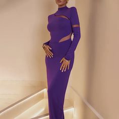 Features: Featuring an elegant turtleneck design and a sultry bodycon fit, this purple maxi dress is perfect for your next club party. The long sleeves and mesh hollow out patchwork add a touch of sexy to this dress, making it a must-have for any fashion-forward woman. Bodycon Long Sleeve Dress, Purple Maxi, Purple Maxi Dress, Maxi Dress Sale, Turtleneck Long Sleeve, Club Party, Long Sleeve Bodycon Dress, Casual Summer Dresses, Party Dresses For Women