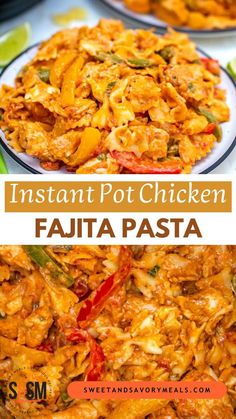 a plate with easy instant pot chicken fajita pasta