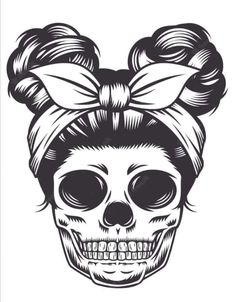 a skull with a bow in it's hair