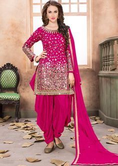 Panash Salwar Kameez - Buy Pink Art Silk Punjabi Salwar Suit With Dupatta online, Work: Mirror Work, Color : Pink, Occassion : Festive, Party, Fabric:Punjabi Suits, Straight Cut, Style: Punjabi Suits, Straight Cut 1931SL02 Patiala Dress, Indian Dresses For Women, Patiala Salwar Suits, Zari Embroidery, Patiala Suit, Punjabi Dress, Salwar Kamiz, Patiala Salwar, Eid Dresses