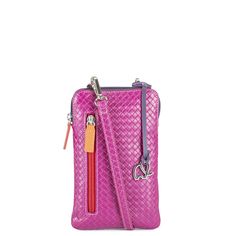 Introducing MYWALIT's new simplified cellphone embossed crossbody bag; a fresh, modern crescent design in soft leather and adjustable strap. A must-have for a woman on the go! 7.5 in x 4.5 in Pink Rectangular Leather Phone Bag, Pink Leather Phone Bag With Removable Pouch, Towel Apron, Chatelaine, Small Crossbody Bag, Small Crossbody, Womens Purses, Sangria, Nappa Leather