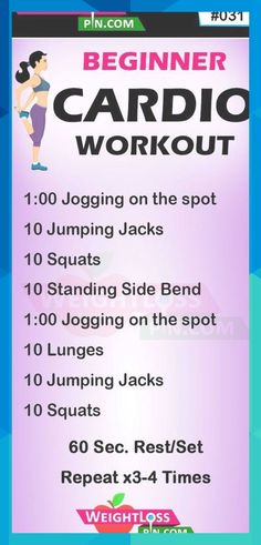 the beginner cardio workout poster is shown with instructions for how to do it