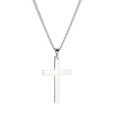 Details: Cross pendant necklace Highly polished finish Made of stainless steel and titanium Size: One size fits all Chain length up to 24" Pendant size: 2.0" by 1.2" Stainless Steel Cross Pendant Necklace As Gift, Minimalist Stainless Steel Cross Necklace With Adjustable Chain, Gift White Gold Cross Necklace In Stainless Steel, Stainless Steel Pendant Necklace With Polished Finish, Polished Stainless Steel Pendant Necklaces, Nickel Free Stainless Steel Pendant Necklace, Nickel-free Silver Stainless Steel Necklace, Silver Stainless Steel Cross Pendant Necklace, Stainless Steel Pendant Cross Necklace For Gift