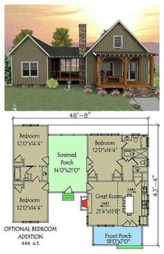 the floor plan for this small cabin home is very large and has two living areas