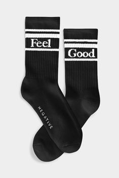 Negative | Feel Good Varsity Sock in Black Reminder To Self, Women's Loungewear, Coffee Run, Comfy Socks, Color Club, Crew Sock, Bra Shop, Clothing Labels, Womens Loungewear