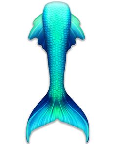 a blue and green mermaid tail shaped object on a white background, with the shape of a fish's tail visible