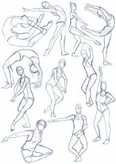 some sketches of people doing different poses