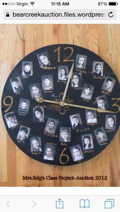 a clock with many pictures of people on the face and numbers in different languages is shown