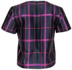 Carven - Navy, Purple & Red Plaid Short Sleeve Boxy Top Sz 6 - 6 / Blue