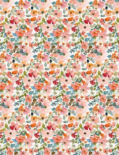 an abstract floral pattern in pink, orange and green