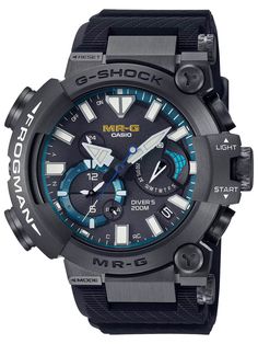 Casio G-Shock MR-G FROGMAN Black/Blue Mens Diving Watch MRGBF1000R-1A - Shop at Altivo.com Frog Character, G Shock Frogman, Black Rubber Bands, Power Bracelet, G Shock Watches, Casio G Shock, Asymmetrical Design, Dive Watches, G Shock