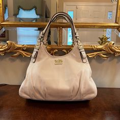 Hello! I Am Selling My Cream/Ivory-Colored Coach Hobo Bag With Gold Hardware. The Bag Is In Good Used Condition And Beautiful! There Is A Bit Of Wear, Which I Photographed. The Main Area Of Wear Is On The Back Of The Bag (Which Would Be Against The Body) Where There Is A Light Gray/Blue Rub From Jeans. There Are 3 Roomy Compartments Inside The Bag. 13.5 Inch Width, 9 Inch Height, 7 Inch Depth Coach Cream Hobo Shoulder Bag, Chic Cream Coach Hobo Bag, Elegant Cream Hobo Bag For Shopping, Elegant Cream Hobo Bag With Gold-tone Hardware, Elegant Coach Beige Hobo Bag, Elegant Beige Hobo Bag With Silver-tone Hardware, Elegant Cream Hobo Bag With Double Handle, Elegant Beige Coach Hobo Bag, Elegant Cream Double Handle Hobo Bag