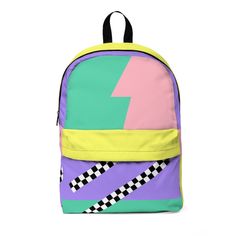 This fun color block lightning backpack will hold all of your back to school gear like your books and pencils AND help you stand out in a crowd!  .: Made of 15.5 oz. Soft Nylon .: Lightweight and waterproof .: Adjustable shoulder straps Sporty Pink Backpack For Streetwear, Retro Standard Backpack For Back To School, Trendy Multicolor Backpack For Streetwear, Trendy Multicolor Backpack For Students, Fun Multicolor Student Backpack, Multicolor School Backpack With Zipper Closure, Sporty Multicolor Student Backpack, Fun Multicolor Backpack For Back To School, Casual Multicolor Backpack For Streetwear