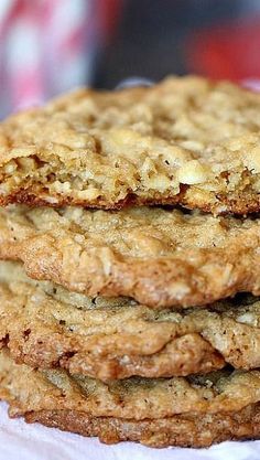 three oatmeal cookies stacked on top of each other