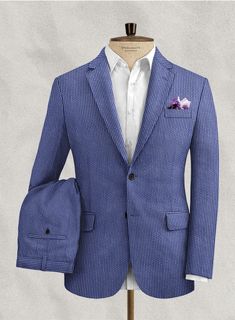 Stay on-trend in the office with our Solbiati Azure Blue Seersucker Suit. Crafted from 100% cotton, the suit is ideal to make an impression balanced with a style that never goes out of fashion, it's easy to wear all day long for an ultra-smart workwear look. Mens clothing style#studiosuits#mensstyle#seersucker#menswear#menssuits#gentlemanstyle#suitfashion#classicoutfits Timeless Blue Suit In Suiting Fabric, Spring Blue Cambric Unstitched Suit, Blue Seersucker Suit Men, Men Seersucker Suit, Luxury Blue Single-breasted Suit, Charcoal Jacket, Black Corduroy Jacket, Blue Pinstripe Suit, 60s Costume