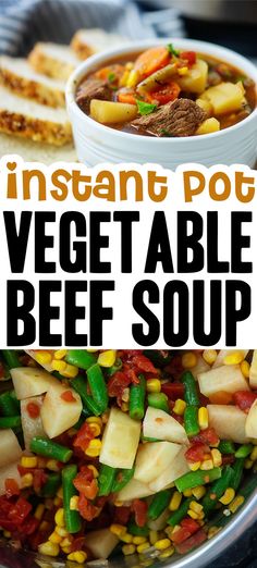 the instant pot vegetable beef soup is ready to be eaten