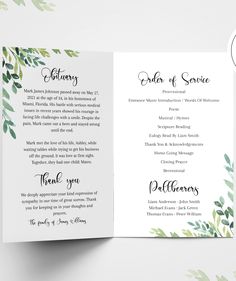 11x17 Celebration of life Watercolor Greenery Funeral Program Template G2 Memorial Ideas, Memorial Program, Watercolor Greenery, Scripture Reading, Order Of Service, Program Template, Life Challenges, Got Him, Celebration Of Life