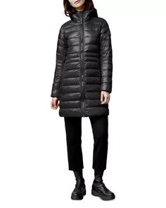 Canada Goose - Cypress Hooded Mid-Length Down Coat Black Parka For Winter Sports And Fall, Black Winter Travel Parka, Black Winter Travel Outerwear, Black Outerwear For Hiking And Ski Season, Black Hooded Outerwear For Ski Season, Blue Suede Jacket, High Heel Rain Boots, Coat Style, Down Coat