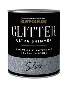 a can of silver glitter paint on a white background