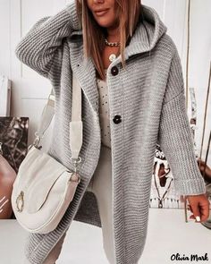 Color: gray, Size: S Oversized Sweater Coat, Cozy Wardrobe, Sweater Unique, Cardigan Rosa, Outfit Comfortable, Graduation Outfits, Loose Cardigan, Gilet Long, Style Comfortable