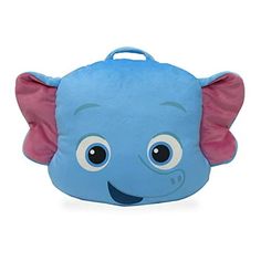 an elephant shaped blue bag with pink ears