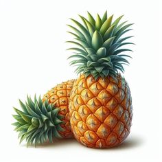 two pineapples with green leaves on white background