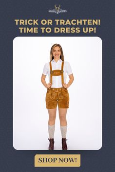 Light brown Lederhosen hot pants for women, ideal for Oktoberfest and Halloween events. Lederhosen Women, Traditional Women