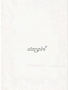 a white card with the word stargirl written on it in cursive writing