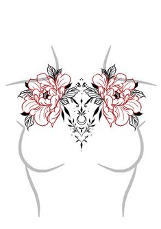 a woman's stomach with flowers on it and the bottom half of her body