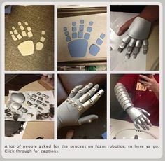 a collage of photos showing different types of hand and foot prints, including one being made out of metal