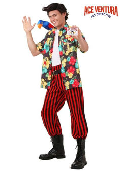 a man dressed in a clown costume is holding an orange ball and making the peace sign