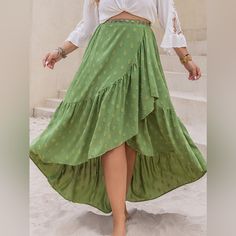 Features: Ruffled, High-Low Sheer: Opaque Body: Not Lined Material Composition: 100% Polyeste Care Instructions: Machine Wash Cold. Tumble Dry Low. Imported White Dress Formal, High Low Skirt, Matcha Green, Swimwear Sale, Plus Size Swimwear, Plus Size Tops, Plus Size Dresses, High & Low, Matcha