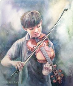 a painting of a boy playing the violin