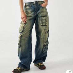 Boyfriend Jeans By Bdg, Finished With A Dual-Rise High Or Low Fit With Adjustable Cinch Detail To Back. Tinted Denim Jeans Ft. Belt Loops, Button And Zip Fly And A Classic Five-Pocket Construction, Cut With A Loose, Slight Tapered Fit Through The Leg. Topped With Extreme Utility Pocket Detailing With Zip And Press-Stud Closures. New - 100% Cotton Waist 14.25” Rise 12” Inseam 31.5” Vintage Jeans With Cargo Pockets, Blue Distressed Utility Bottoms, Distressed Blue Utility Bottoms, Utility Style Distressed Blue Bottoms, Utility Distressed Blue Bottoms, Urban Outfitters Blue Jeans With Pockets, Urban Outfitters Casual Jeans For Fall, High Rise Jeans With Pockets By Urban Outfitters, Urban Outfitters High Rise Jeans With Pockets