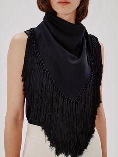 This sleeveless top features a fringed bandana scarf that is attached at the front neckline that can be tied around the back of the neck. To further accentuate the fringe detailing, pair with the Fringe Skirt. The viscose in this garment is made using wood pulp sourced from an FSC certified supplier, committed to promoting sustainable forest management and the protection of ancient and endangered forests. Cutout Tank Top, Scarf Neck, Tie Scarf, Bandana Scarf, Fringe Skirt, Fringe Scarf, Cotton Tank Top, Neck Scarves, Skirt Top