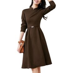 Color/Pattern: Coffee Approximately 37.8in From Shoulder To Hem Fabric 1: 100% Polyester Lining: 89.1% Polyester, 10.9% Spandex Hand Wash Imported Brown Knee-length Midi Dress For Work, Knee-length Brown Midi Dress For Office, Brown Knee-length Midi Dress For Office, Office Brown Knee-length Midi Dress, Brown Dresses For Office In Fall, Brown Office Dresses For Fall, Brown A-line Dress For Office, Brown A-line Office Dress, Brown A-line Dress For Work