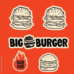 the big burger sticker is shown on an orange background