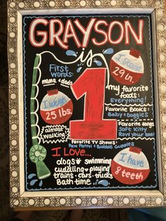 a chalkboard with the number one on it that says, grayson is 1