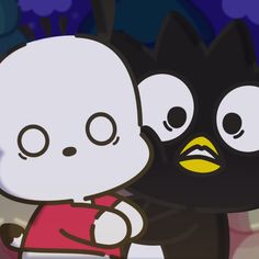 two black and white cartoon characters with eyes closed