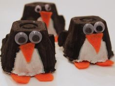 chocolate penguins with googly eyes and orange beaks