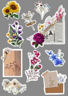 various stickers with flowers and leaves on them