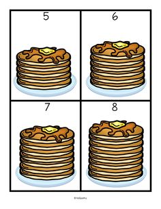 four pictures showing how to make pancakes